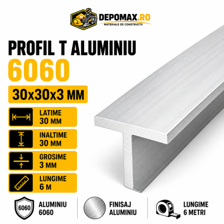 Profil T aluminiu 30 x 30 x 3 mm, 6 metri